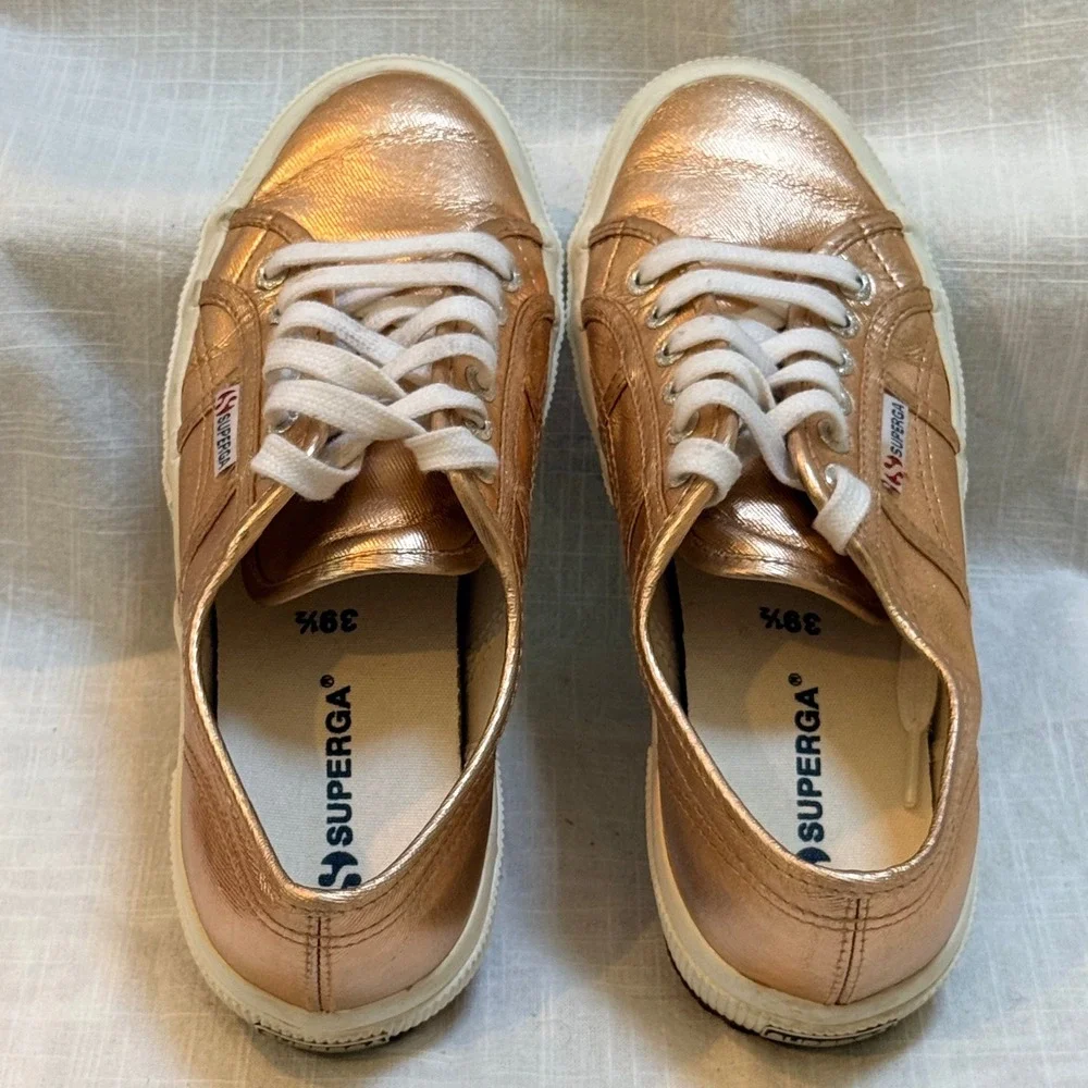 Superga 2750 Cotu Sneakers 8.5 Rose Gold Metallic Foil Canvas Low Top S002HG0